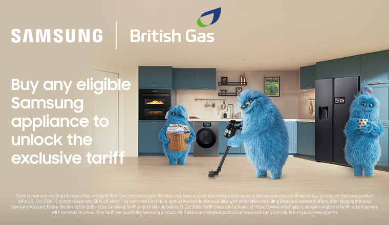 Half-price electricity at the weekend with British Gas when buying selected Samsung appliances